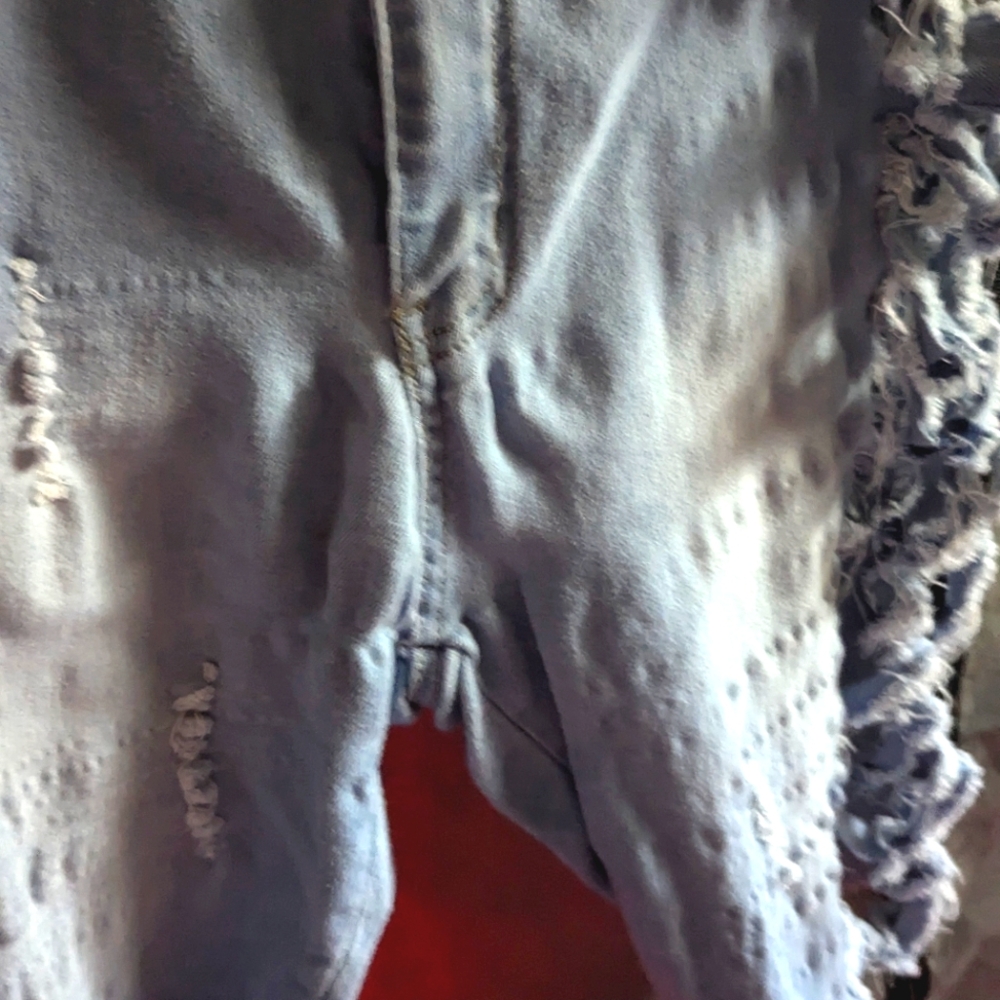 Cute denim long board jean shorts with sides cut down the sides